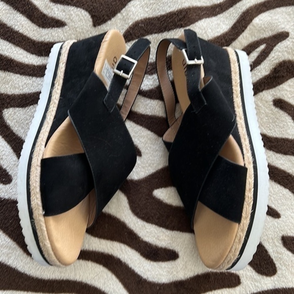 Diba wedge espadrilles sandals black platform 10